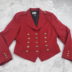 DKNY Cropped Military Style Jacket Vintage 90s Womens Size 8 Dark Red Y2K